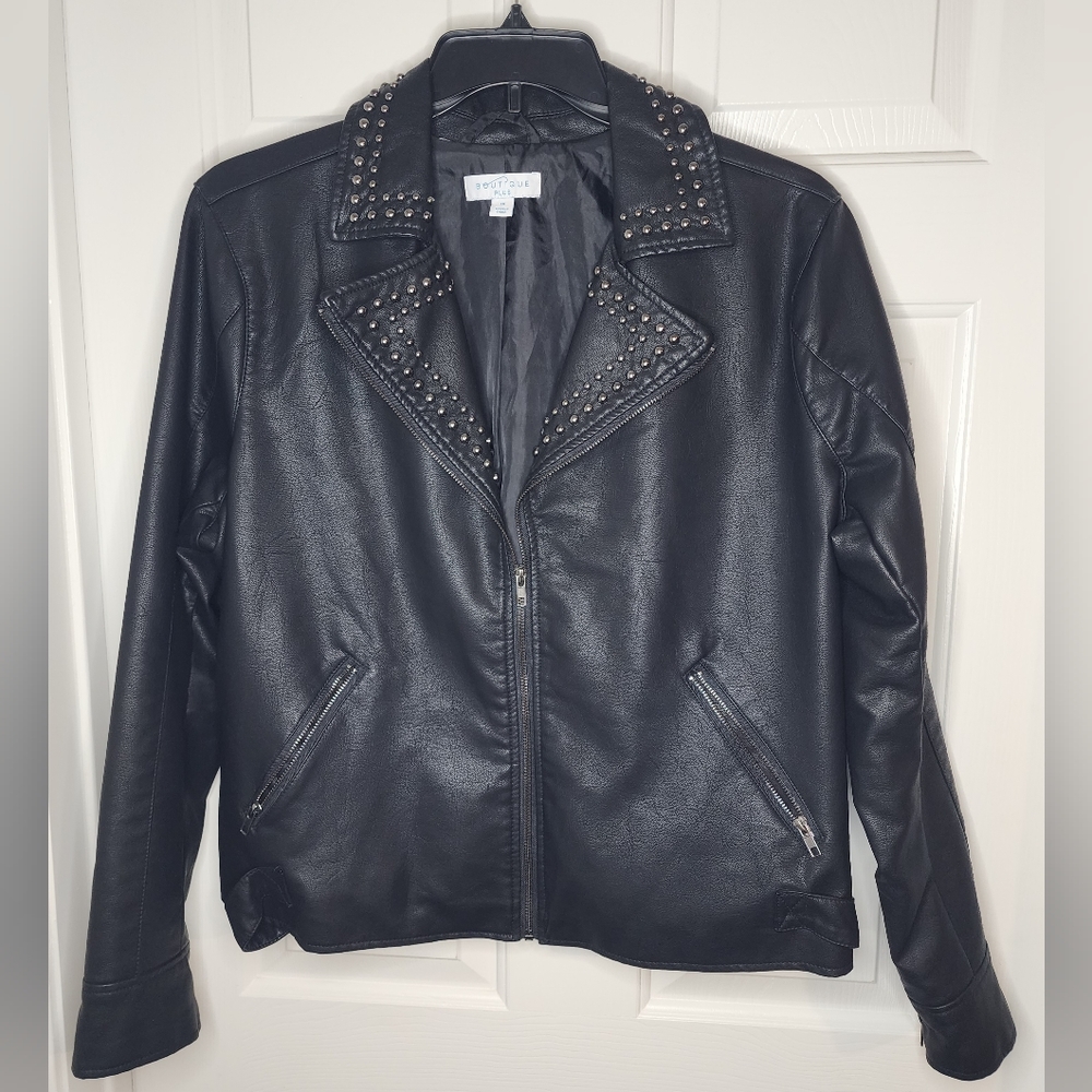 NWT Women's Black FAUX Leather Studded Jacket 1X
